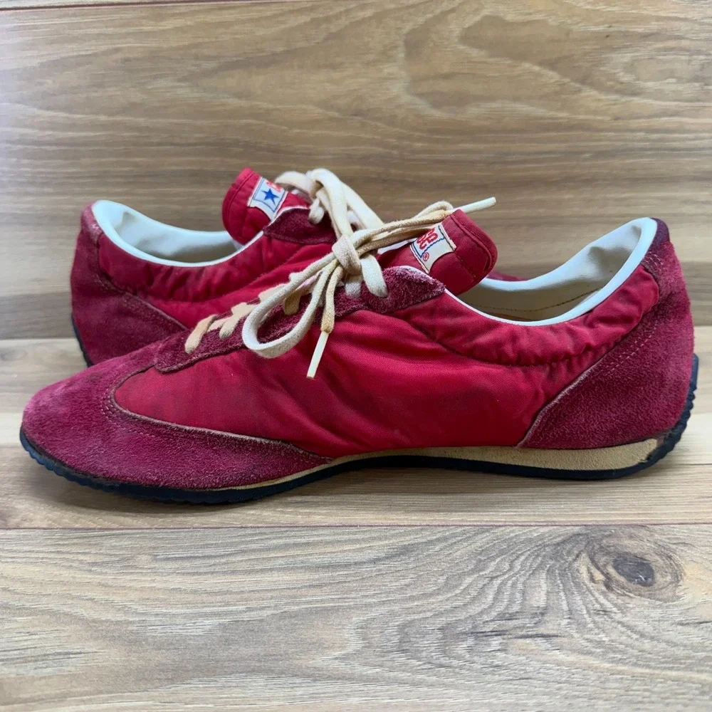 VINTAGE 70's Converse Coach V Jogger Sneakers 10.5 Red Suede Nylon Low Top - Picture 7 of 12